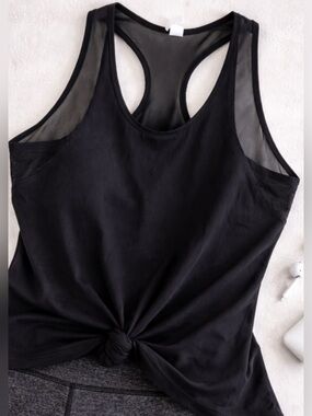 Gottex Studio Black Mesh Racerback Tank Top | Workout Gym Top Size L